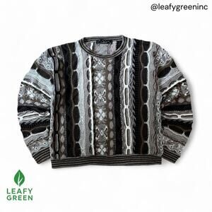 VTG 90s Coogi Original Blues Tundra Style Protege Brown 3D Knit Sweater us sz M